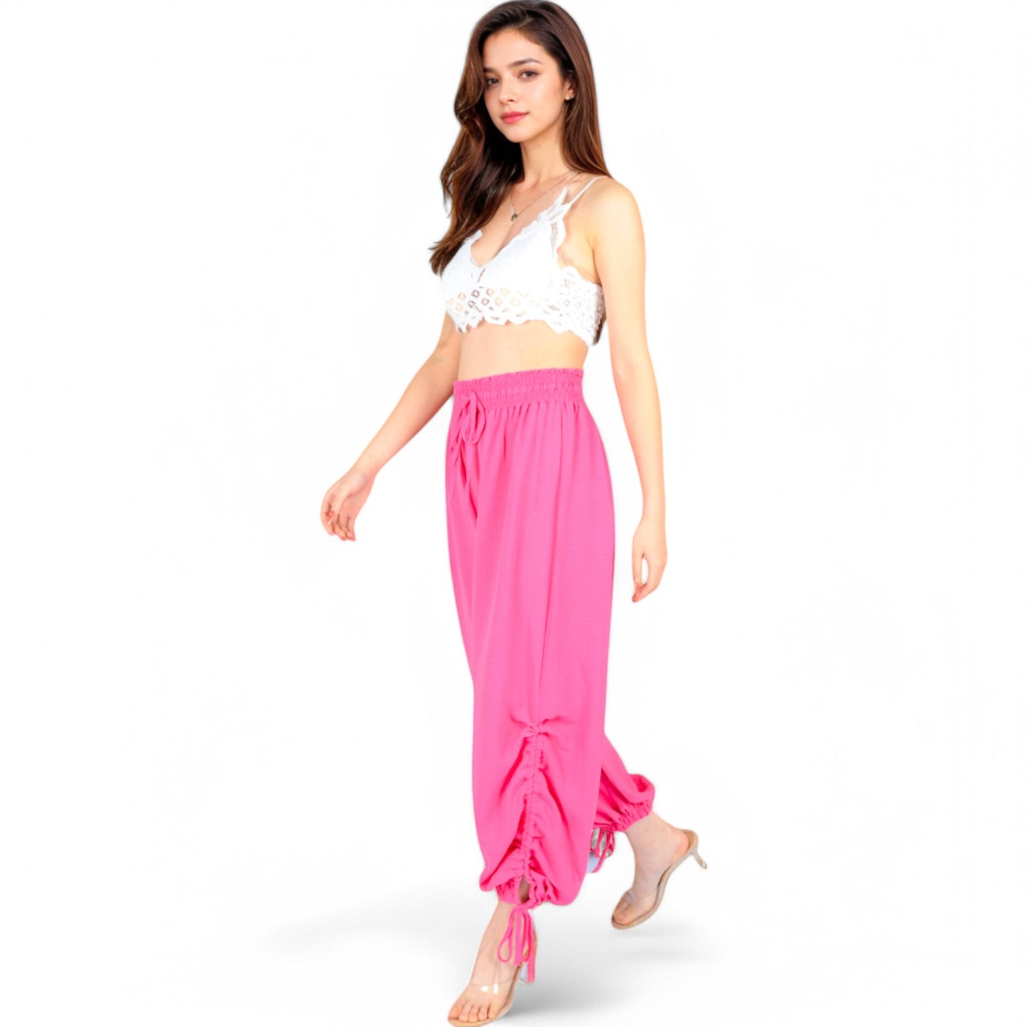 Relaxed Fit Drawstring Hem Pants with Elastic Waist
