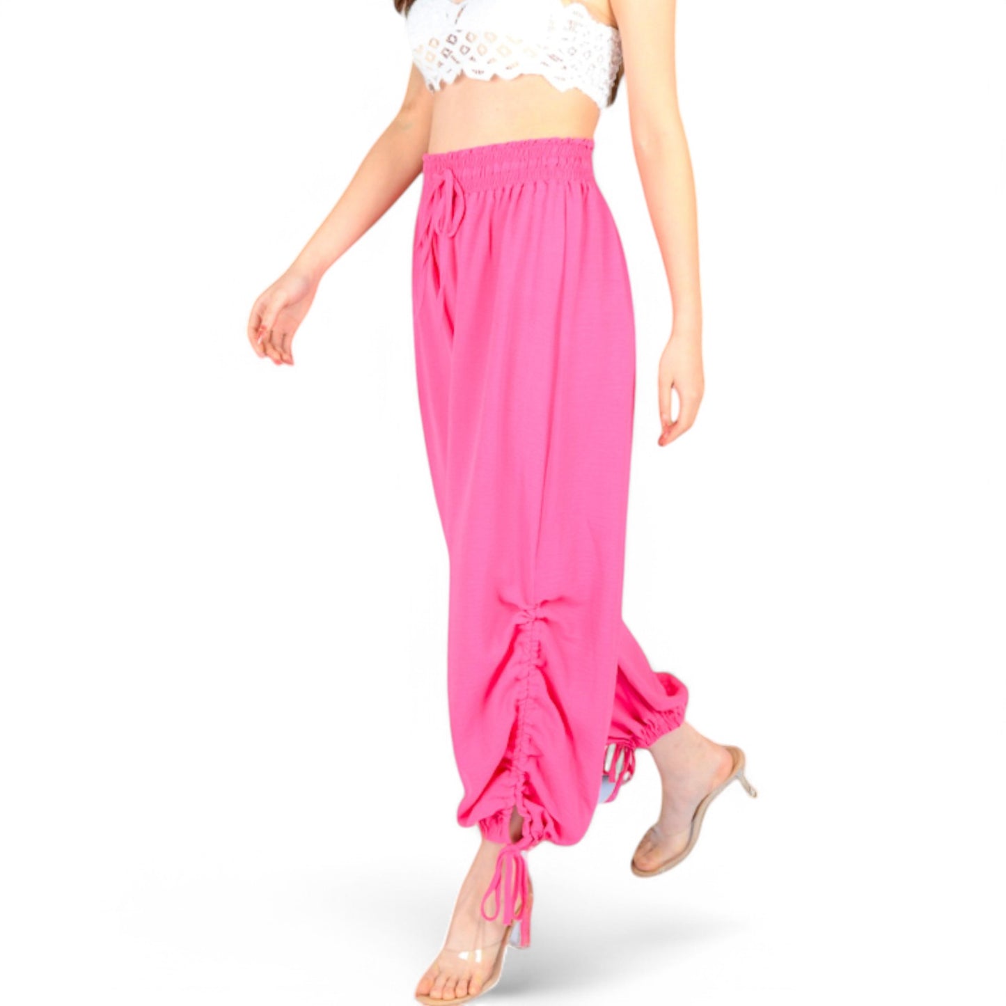 Relaxed Fit Drawstring Hem Pants with Elastic Waist