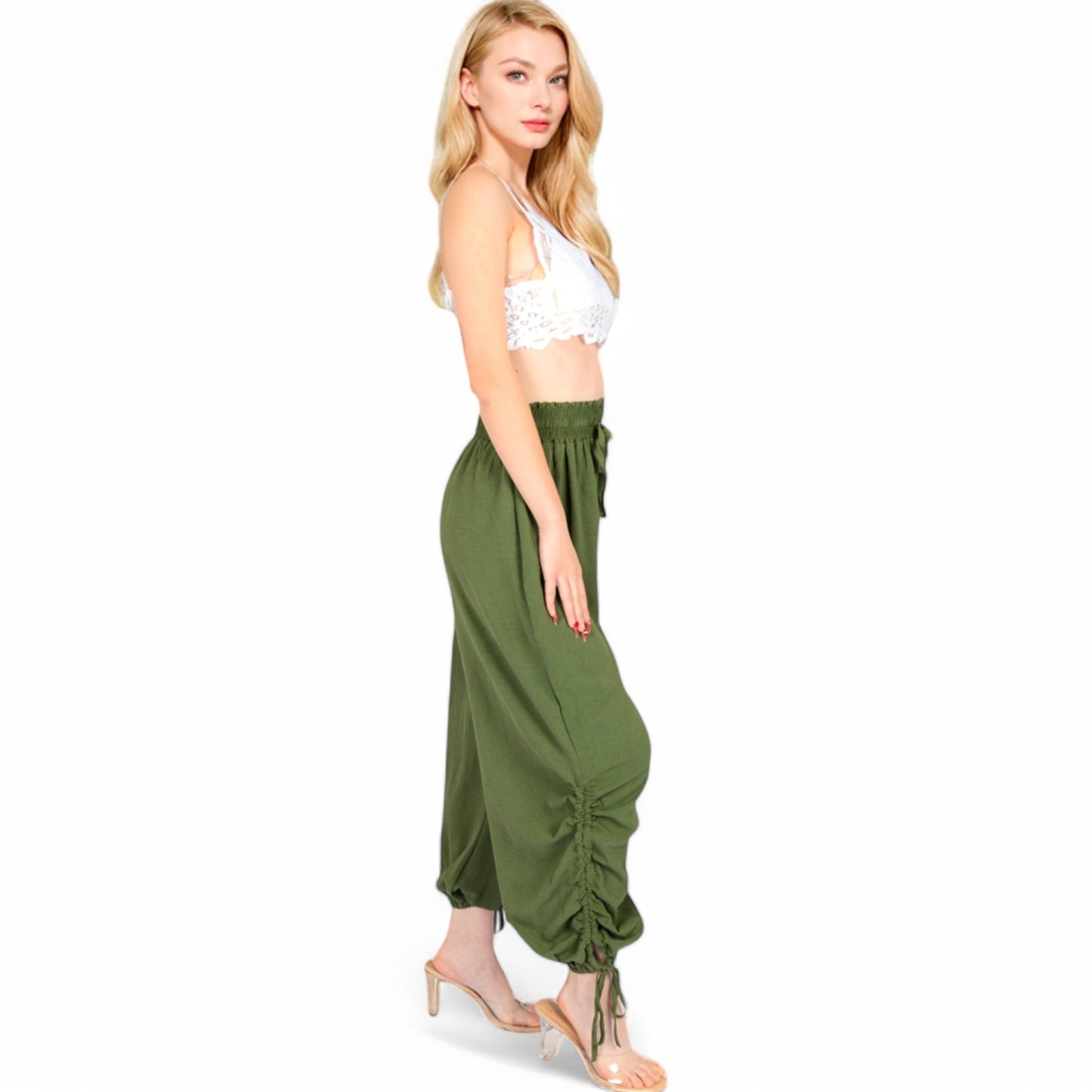 Relaxed Fit Drawstring Hem Pants with Elastic Waist