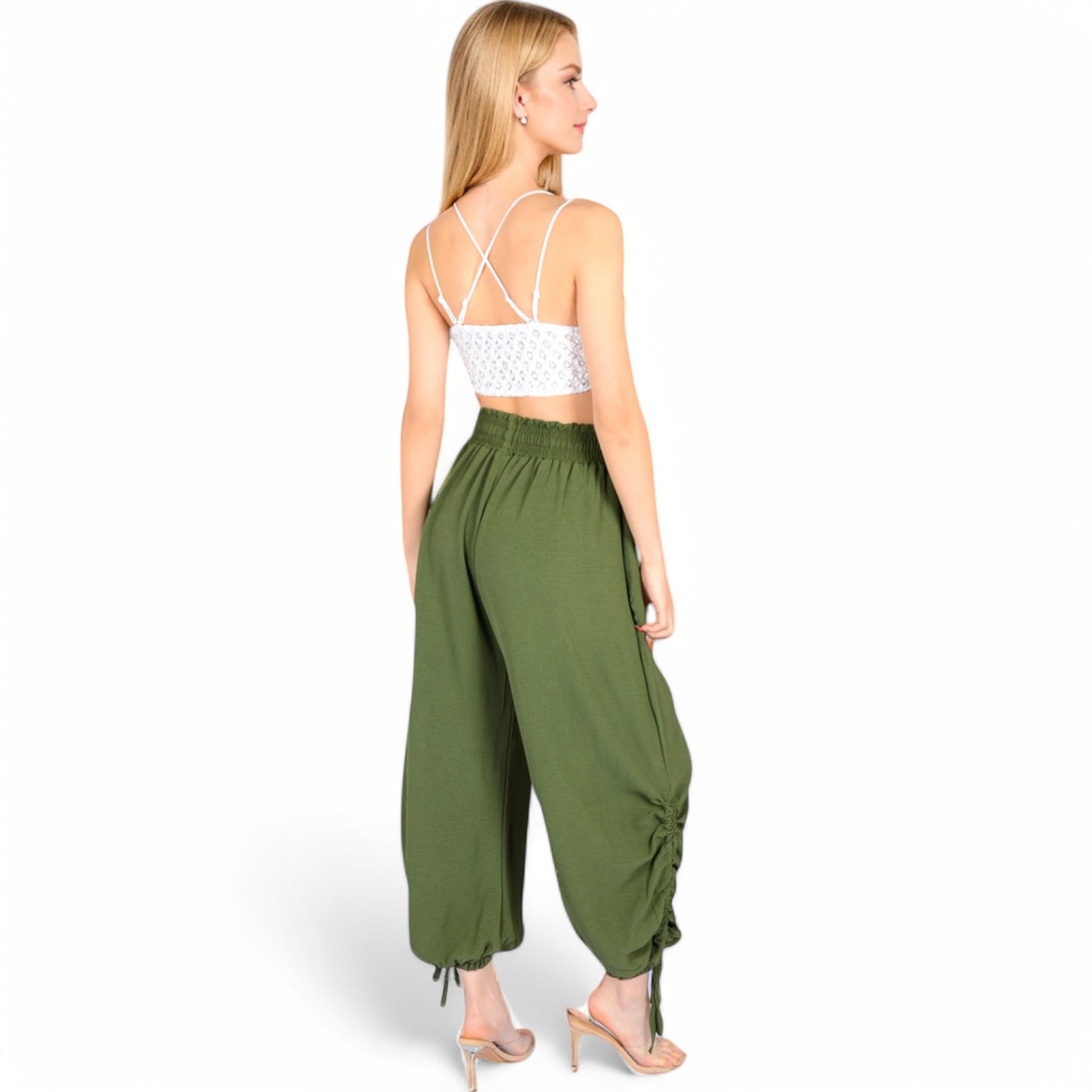 Relaxed Fit Drawstring Hem Pants with Elastic Waist