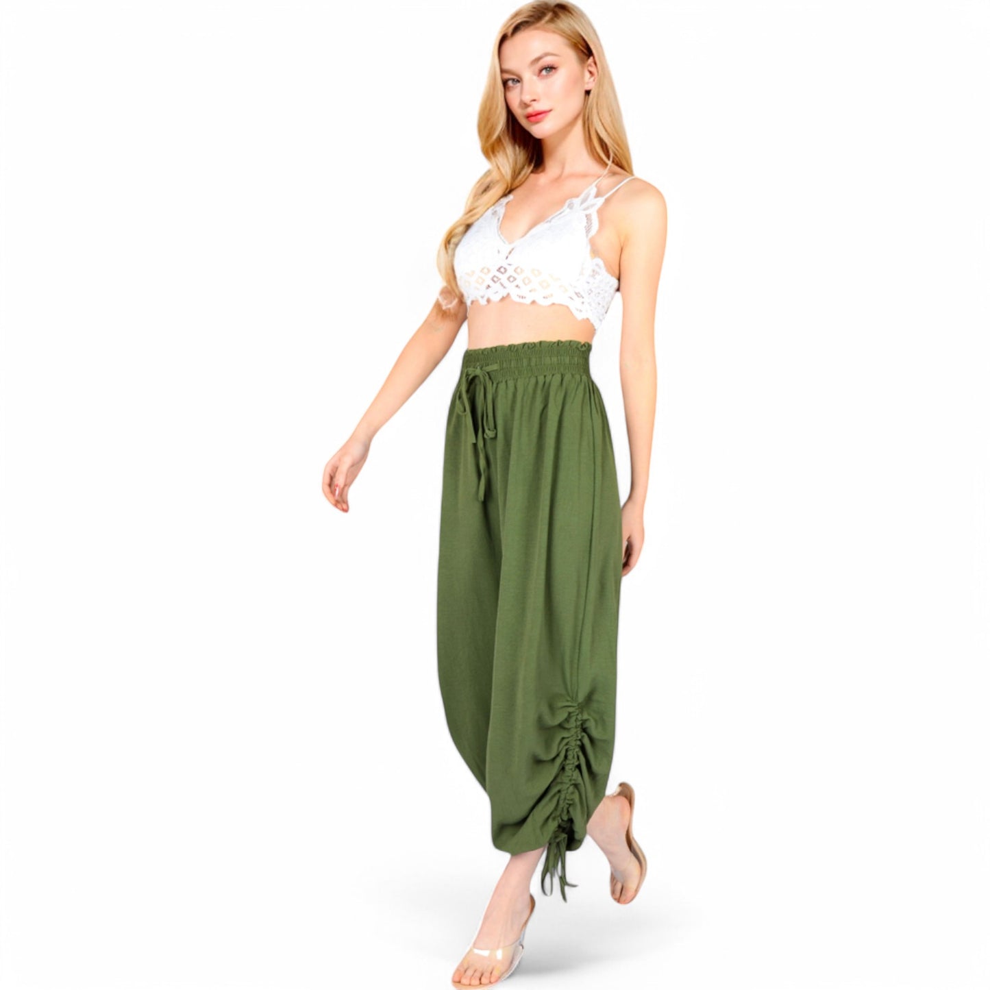 Relaxed Fit Drawstring Hem Pants with Elastic Waist