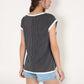 Sleeveless Striped Knit Top with Contrast Trim and Chest Pocket Detail