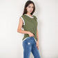 Sleeveless Striped Knit Top with Contrast Trim and Chest Pocket Detail