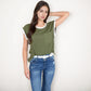 Sleeveless Striped Knit Top with Contrast Trim and Chest Pocket Detail
