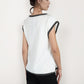Sleeveless Striped Knit Top with Contrast Trim and Chest Pocket Detail