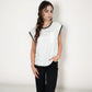 Sleeveless Striped Knit Top with Contrast Trim and Chest Pocket Detail