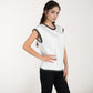 Sleeveless Striped Knit Top with Contrast Trim and Chest Pocket Detail
