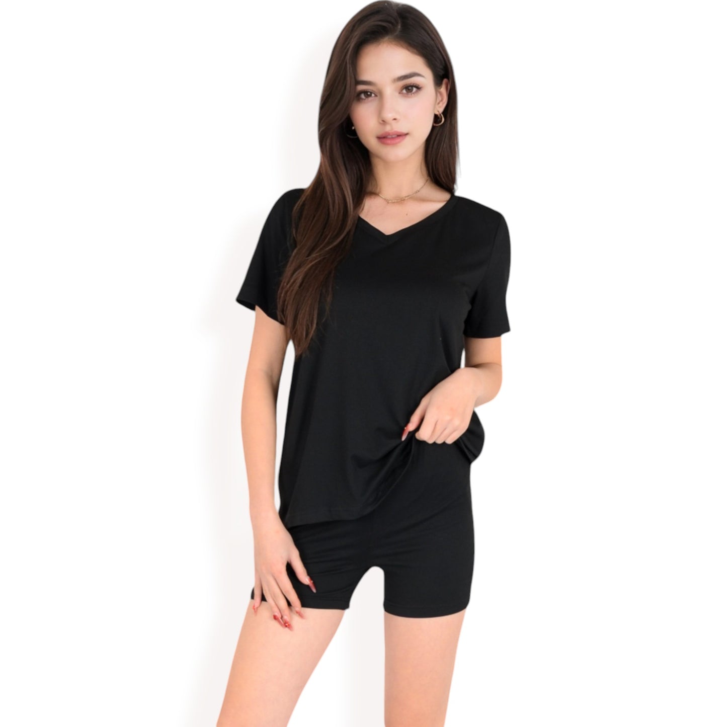 V-Neck Relaxed Two-Piece Lounge Set with Shorts