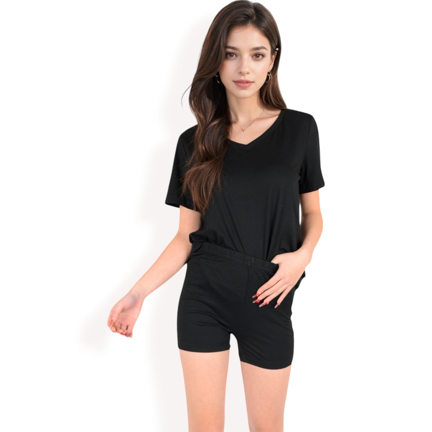 V-Neck Relaxed Two-Piece Lounge Set with Shorts