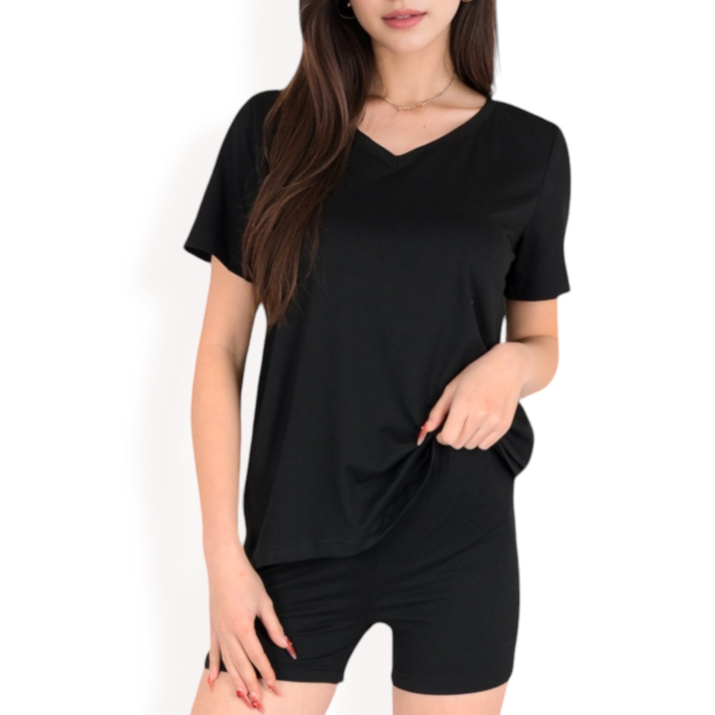 V-Neck Relaxed Two-Piece Lounge Set with Shorts