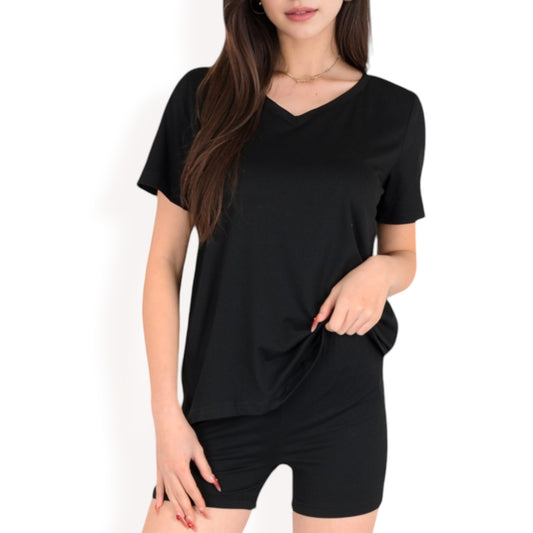 V-Neck Relaxed Two-Piece Lounge Set with Shorts