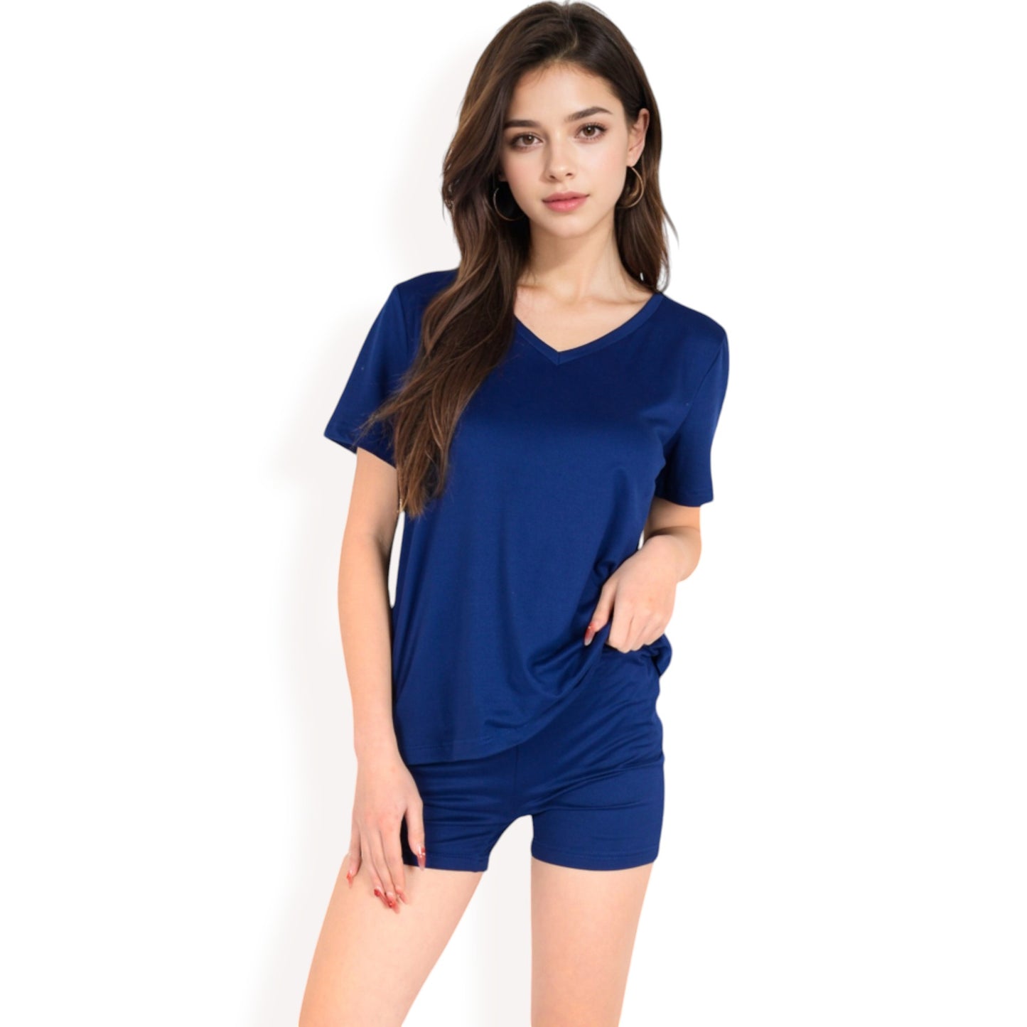 V-Neck Relaxed Two-Piece Lounge Set with Shorts