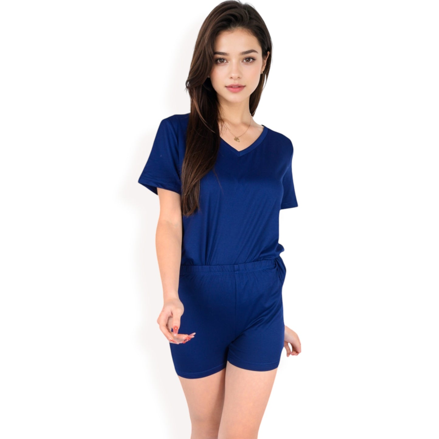 V-Neck Relaxed Two-Piece Lounge Set with Shorts