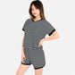 Lounge Women's Striped Lounge Set with Cuffed Short Sleeve Top and Elastic Waist Shorts