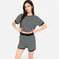 Lounge Women's Striped Lounge Set with Cuffed Short Sleeve Top and Elastic Waist Shorts