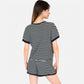 Lounge Women's Striped Lounge Set with Cuffed Short Sleeve Top and Elastic Waist Shorts