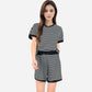 Lounge Women's Striped Lounge Set with Cuffed Short Sleeve Top and Elastic Waist Shorts