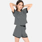 Lounge Women's Striped Lounge Set with Cuffed Short Sleeve Top and Elastic Waist Shorts