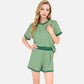 Lounge Women's Striped Lounge Set with Cuffed Short Sleeve Top and Elastic Waist Shorts