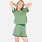 Lounge Women's Striped Lounge Set with Cuffed Short Sleeve Top and Elastic Waist Shorts