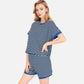 Lounge Women's Striped Lounge Set with Cuffed Short Sleeve Top and Elastic Waist Shorts