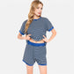 Lounge Women's Striped Lounge Set with Cuffed Short Sleeve Top and Elastic Waist Shorts