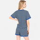 Lounge Women's Striped Lounge Set with Cuffed Short Sleeve Top and Elastic Waist Shorts