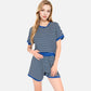 Lounge Women's Striped Lounge Set with Cuffed Short Sleeve Top and Elastic Waist Shorts