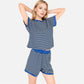 Lounge Women's Striped Lounge Set with Cuffed Short Sleeve Top and Elastic Waist Shorts