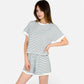 Lounge Women's Striped Lounge Set with Cuffed Short Sleeve Top and Elastic Waist Shorts