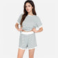 Lounge Women's Striped Lounge Set with Cuffed Short Sleeve Top and Elastic Waist Shorts