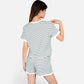 Lounge Women's Striped Lounge Set with Cuffed Short Sleeve Top and Elastic Waist Shorts
