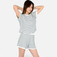 Lounge Women's Striped Lounge Set with Cuffed Short Sleeve Top and Elastic Waist Shorts