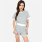 Lounge Women's Striped Lounge Set with Cuffed Short Sleeve Top and Elastic Waist Shorts