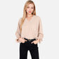 V-Neck Blouse with 3/4 Lantern Sleeves and Ruffle Cuffs