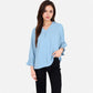 V-Neck Blouse with 3/4 Lantern Sleeves and Ruffle Cuffs