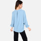 V-Neck Blouse with 3/4 Lantern Sleeves and Ruffle Cuffs