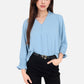 V-Neck Blouse with 3/4 Lantern Sleeves and Ruffle Cuffs