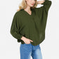 V-Neck Blouse with 3/4 Lantern Sleeves and Ruffle Cuffs