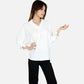V-Neck Blouse with 3/4 Lantern Sleeves and Ruffle Cuffs