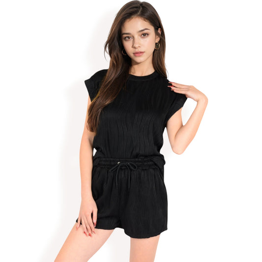 Sleeveless Two-Piece Lounge Set with Rolled Hem Shorts