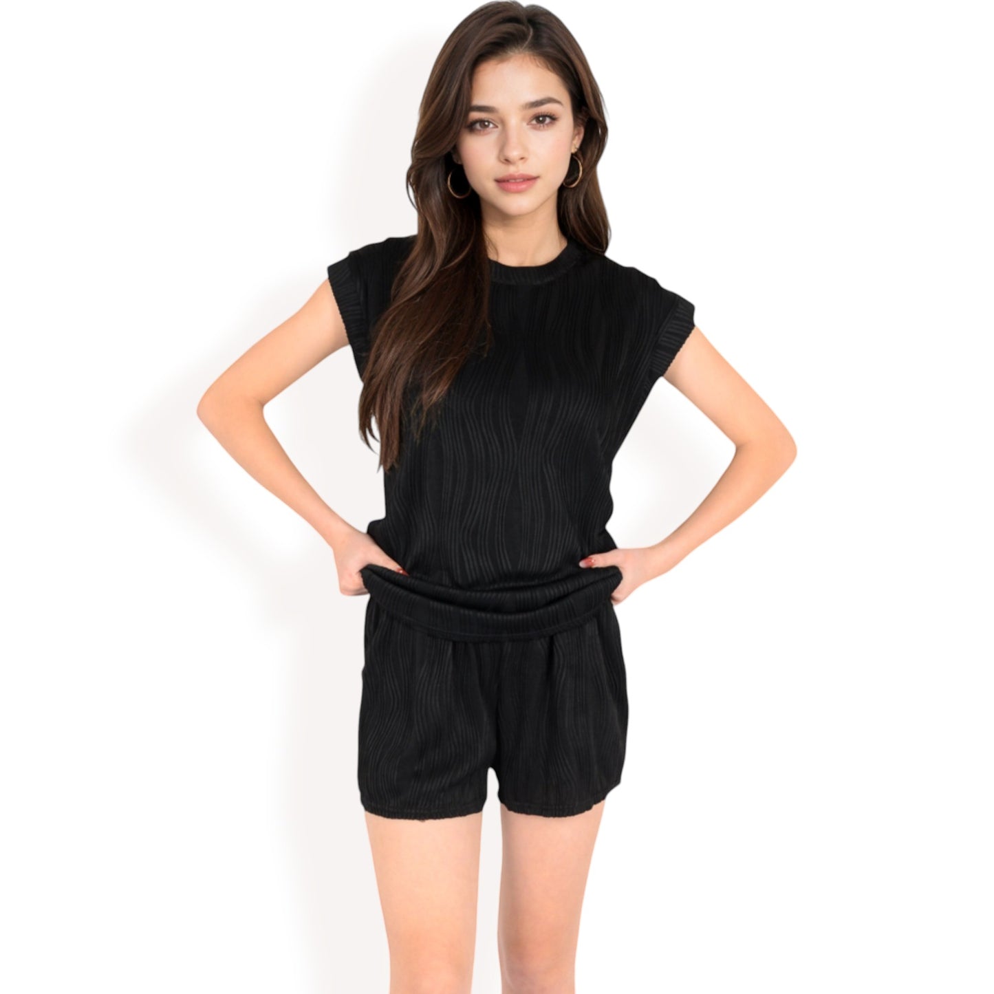 Sleeveless Two-Piece Lounge Set with Rolled Hem Shorts