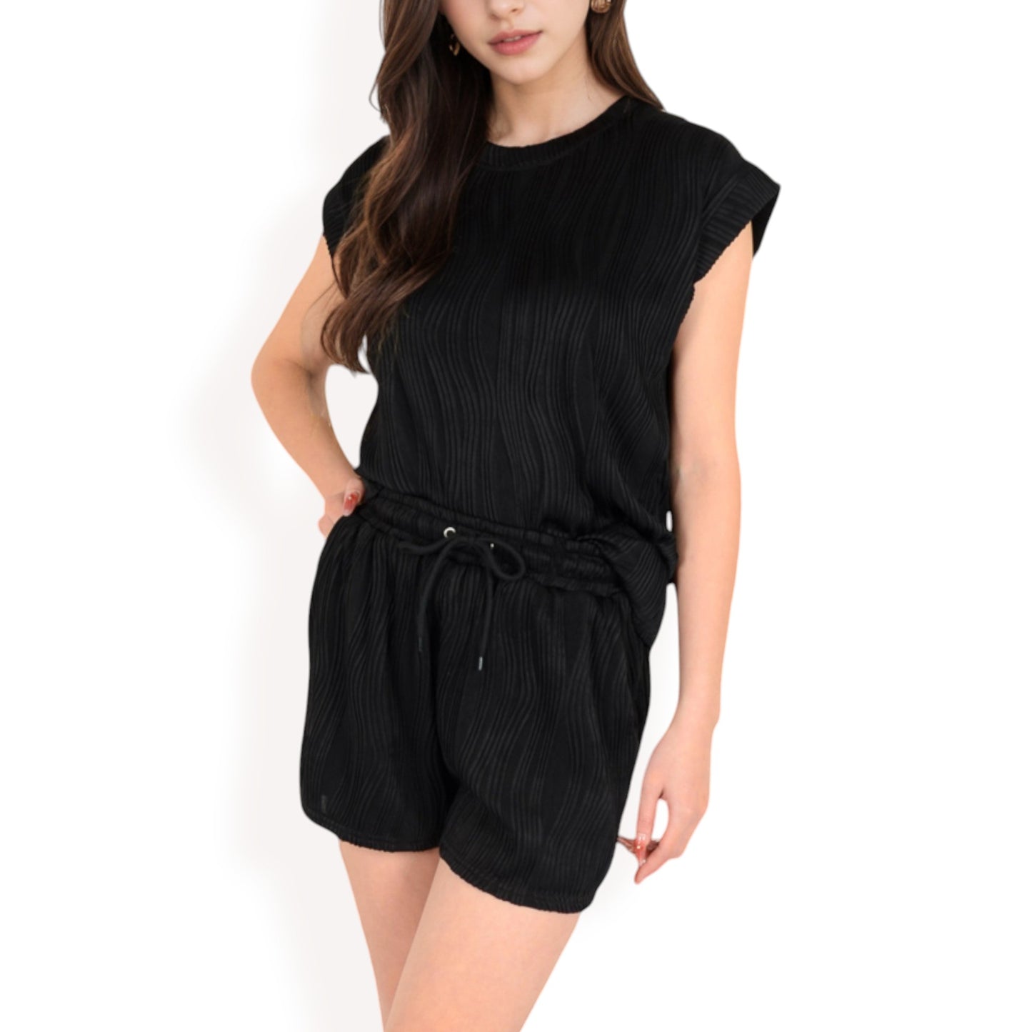Sleeveless Two-Piece Lounge Set with Rolled Hem Shorts