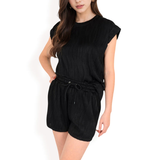 Sleeveless Two-Piece Lounge Set with Rolled Hem Shorts