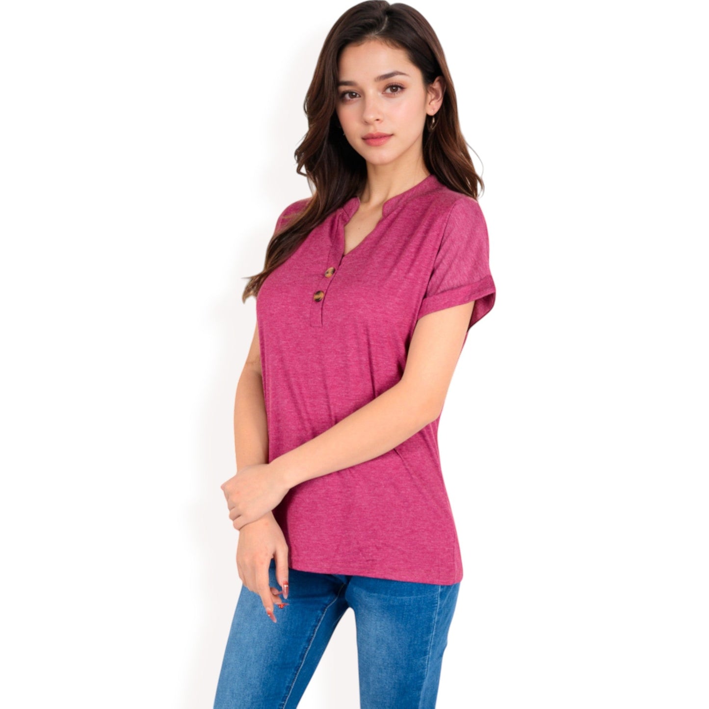 Short Sleeve Button Front V-Neck Shirt