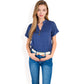Short Sleeve Button Front V-Neck Shirt