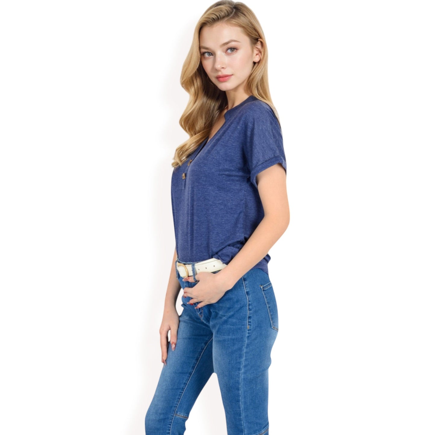 Short Sleeve Button Front V-Neck Shirt