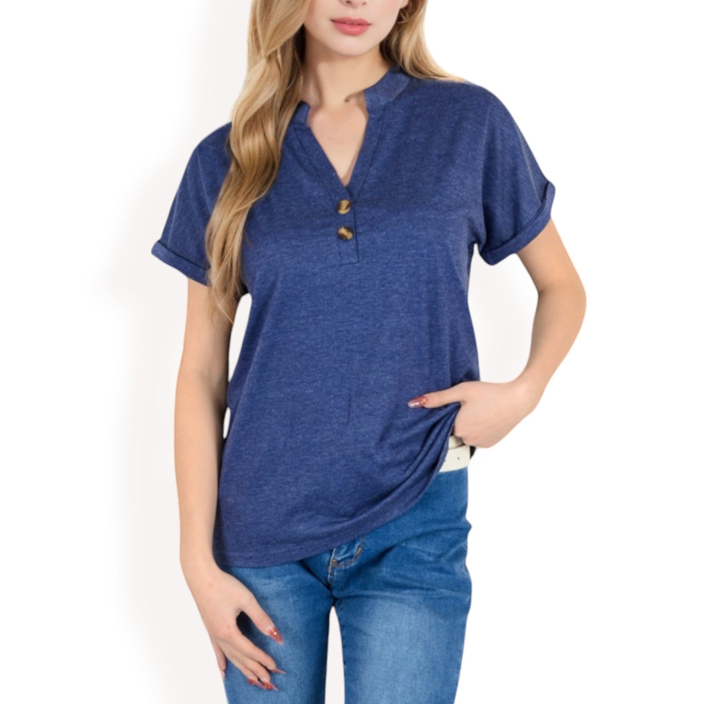 Short Sleeve Button Front V-Neck Shirt
