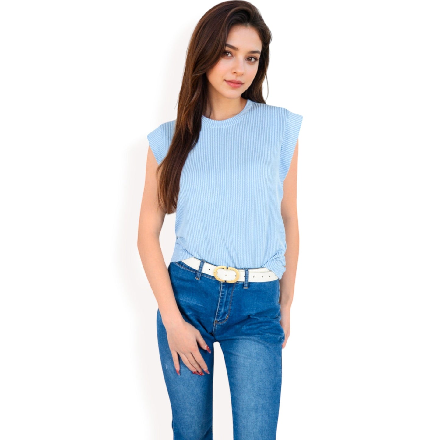 Ribbed Knit Sleeveless Top with Shoulder Detail