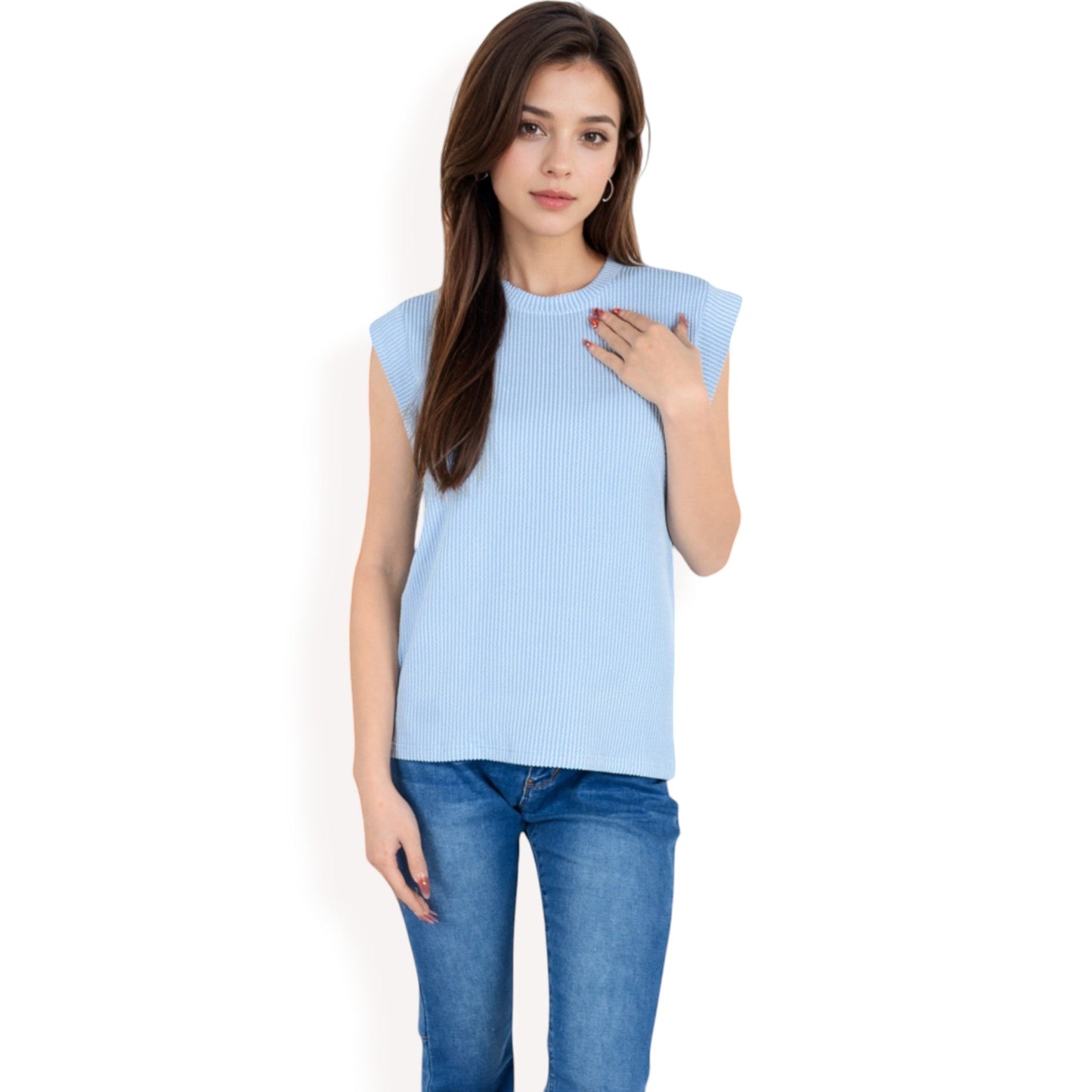 Ribbed Knit Sleeveless Top with Shoulder Detail